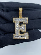 Initial E Baguette Diamond Pendant in yellow - close-up product photo