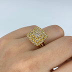 14K Gold Square Halo Circle Center Stone Engagement Diamond Ring in yellow gold - close-up product photo
