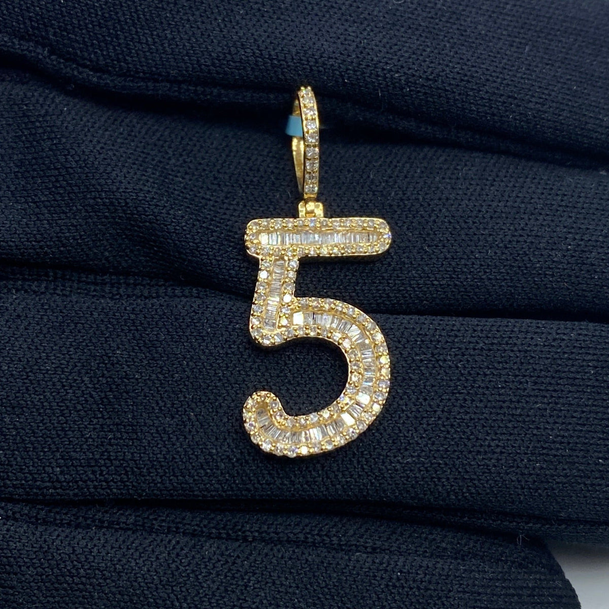 14K Gold Number 5 Diamond Baguette Pendant - additional product view 2
