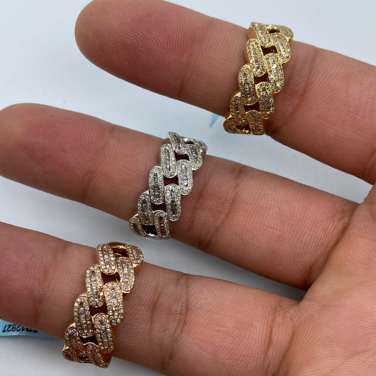 10K/14K Gold 9mm Rounded Cuban Link Diamond Baguette Ring - additional product view 7