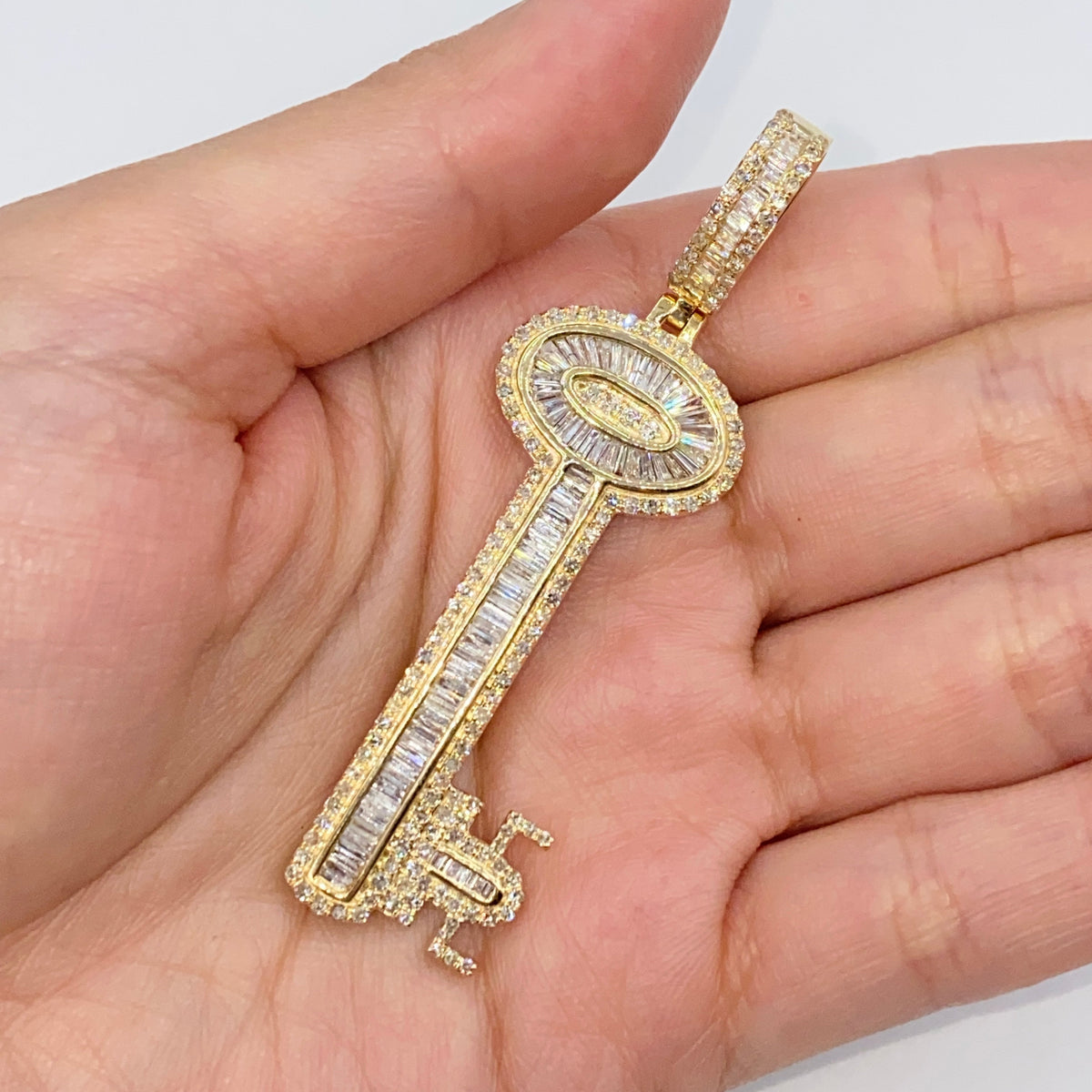 14K Gold Treasure Key Diamond Baguette Pendant - additional product view 2