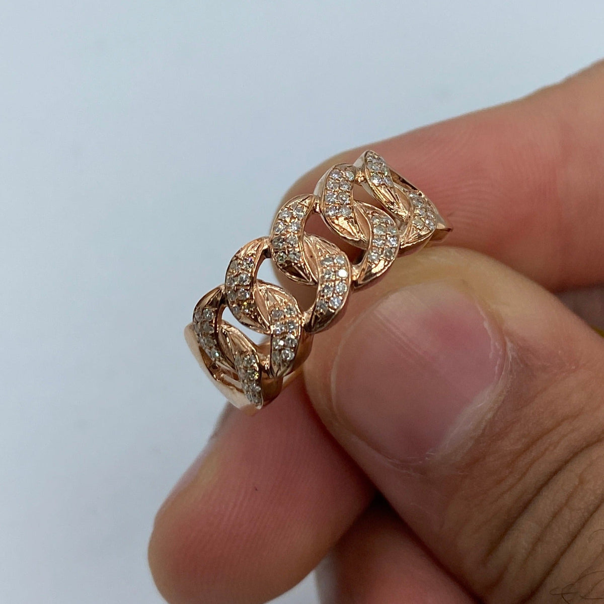 10K Gold Cuban Link Diamond Ring (9mm) in rose gold - close-up product photo