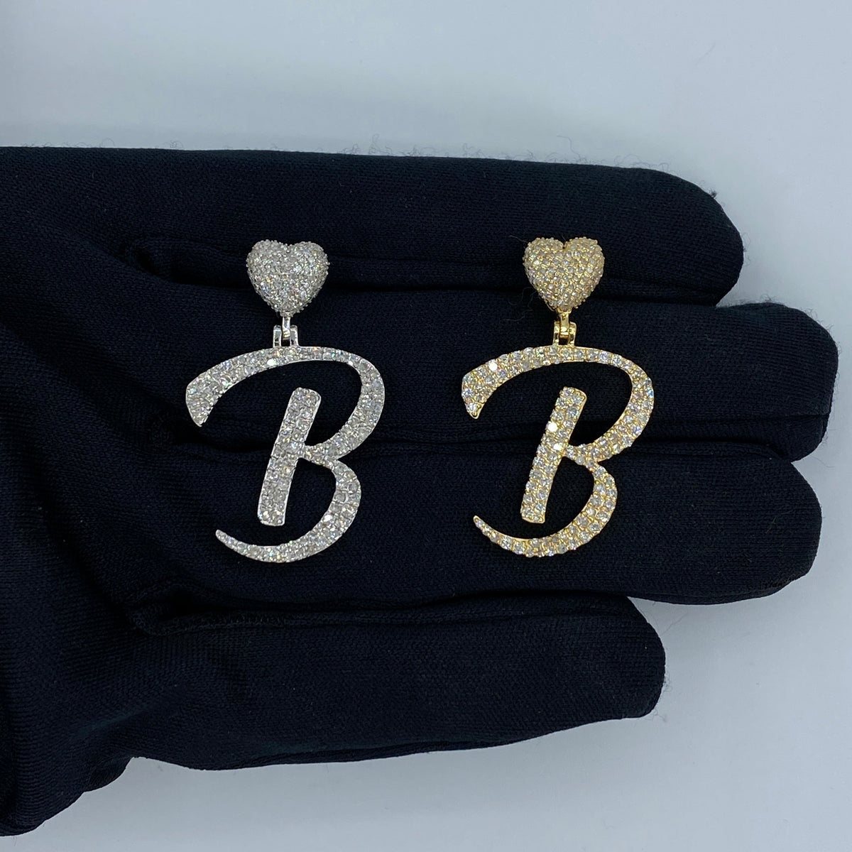 14K Gold Initial B Script Heart Diamond Pendant - additional product view 2