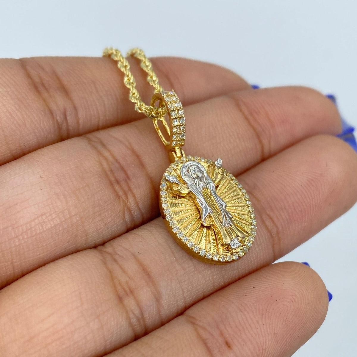 14K Gold Jesus Save Us Medal Diamond Pendant - additional product view 3