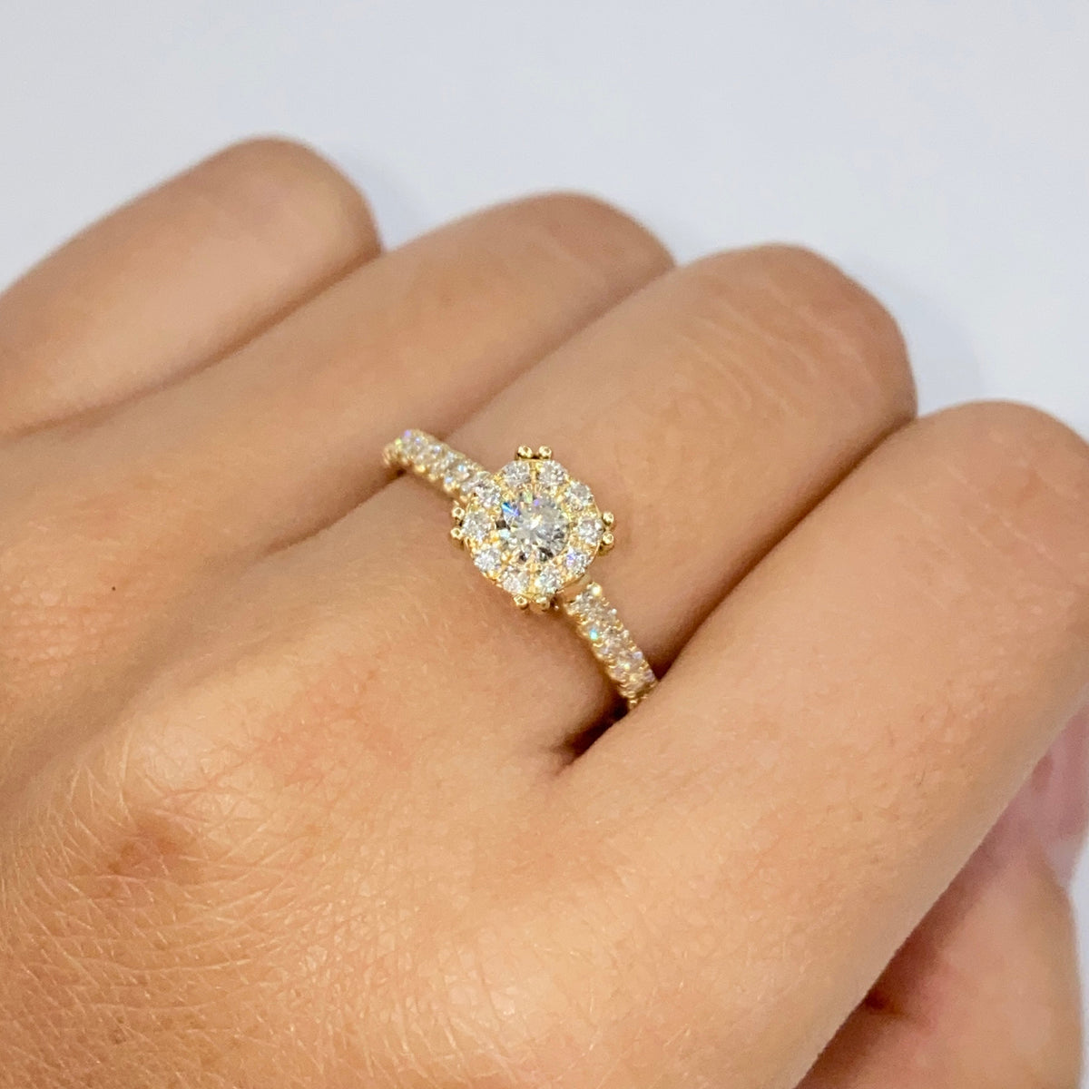 14K Gold Rosebud Halo Diamond Engagement Ring in yellow gold, Large - close-up product photo