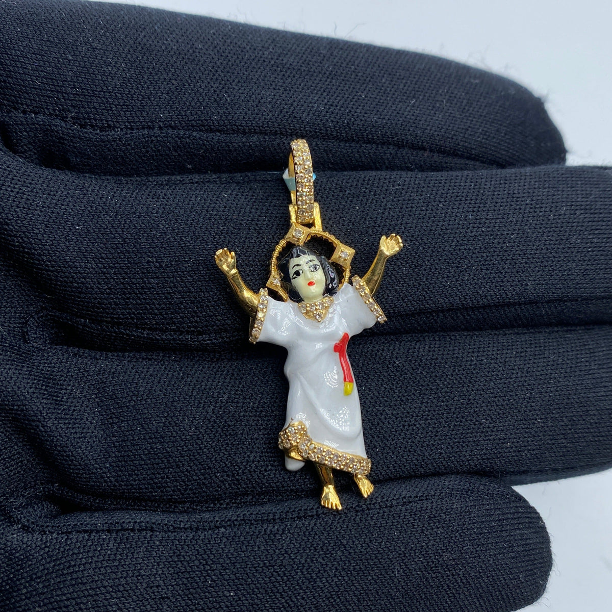 14K Gold Baby Jesus Enamel Diamond Pendant - additional product view 2