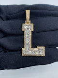 Initial L Baguette Diamond Pendant in yellow - close-up product photo