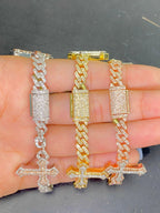 10K Gold Cuban Trefoil Cross Diamond Bracelet - additional product view 3