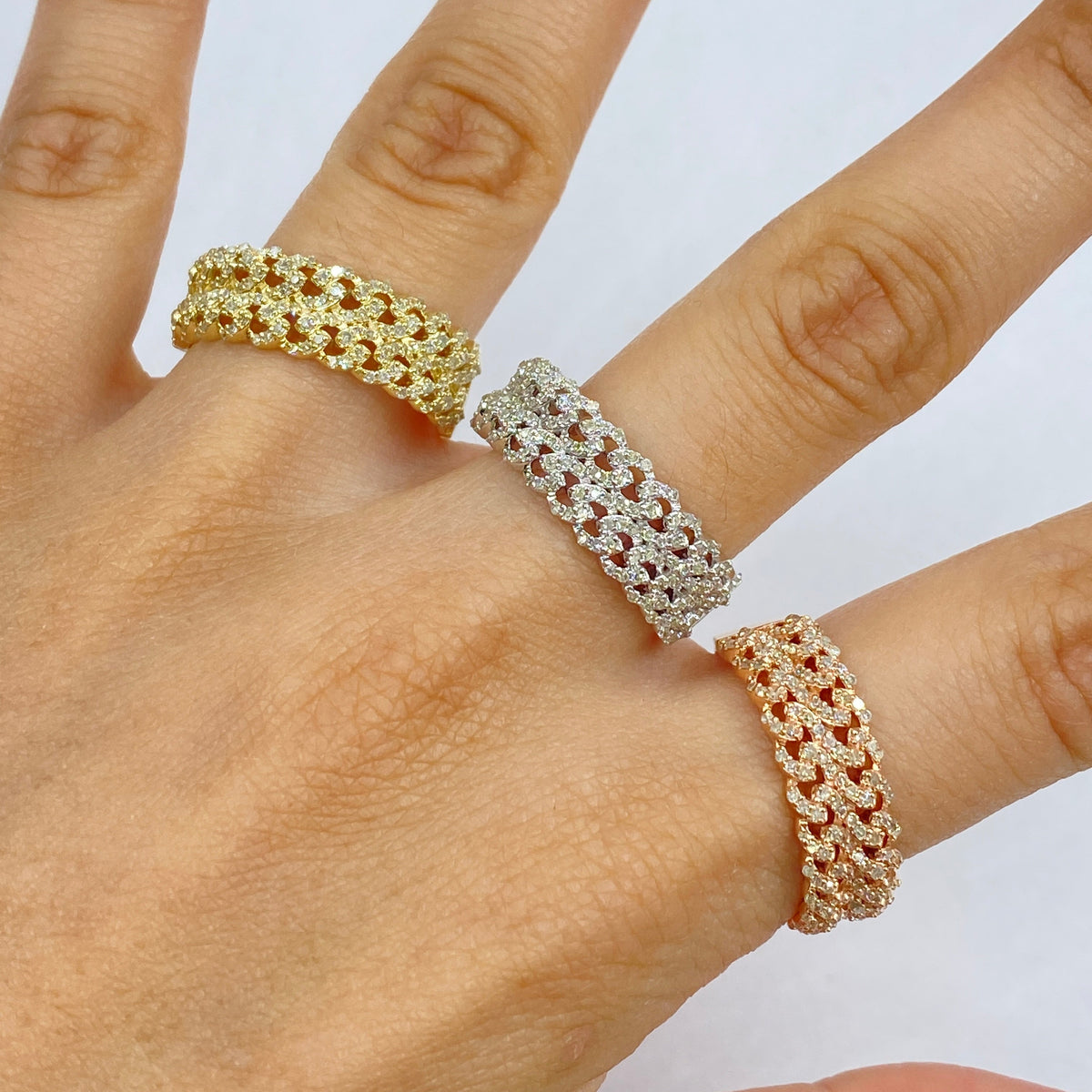 10K Gold Double Monaco Cuban Link Diamond Ring - additional product view 2