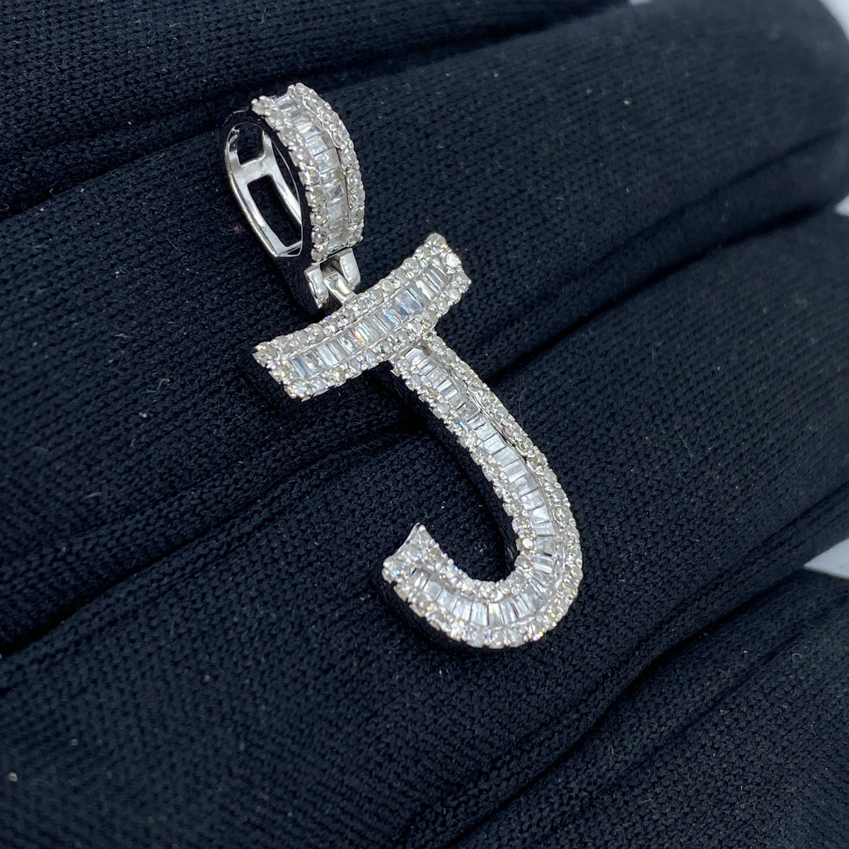 14K Gold Initial J Diamond Baguette Pendant - additional product view 2