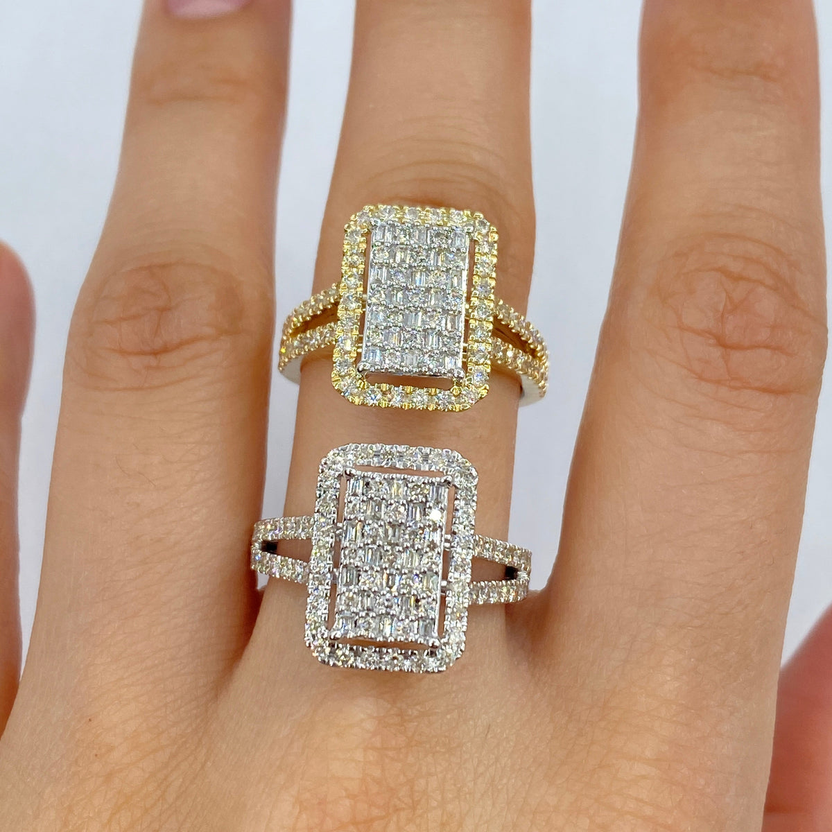14K Gold Rectangle Halo Diamond Baguette Ring - additional product view 2