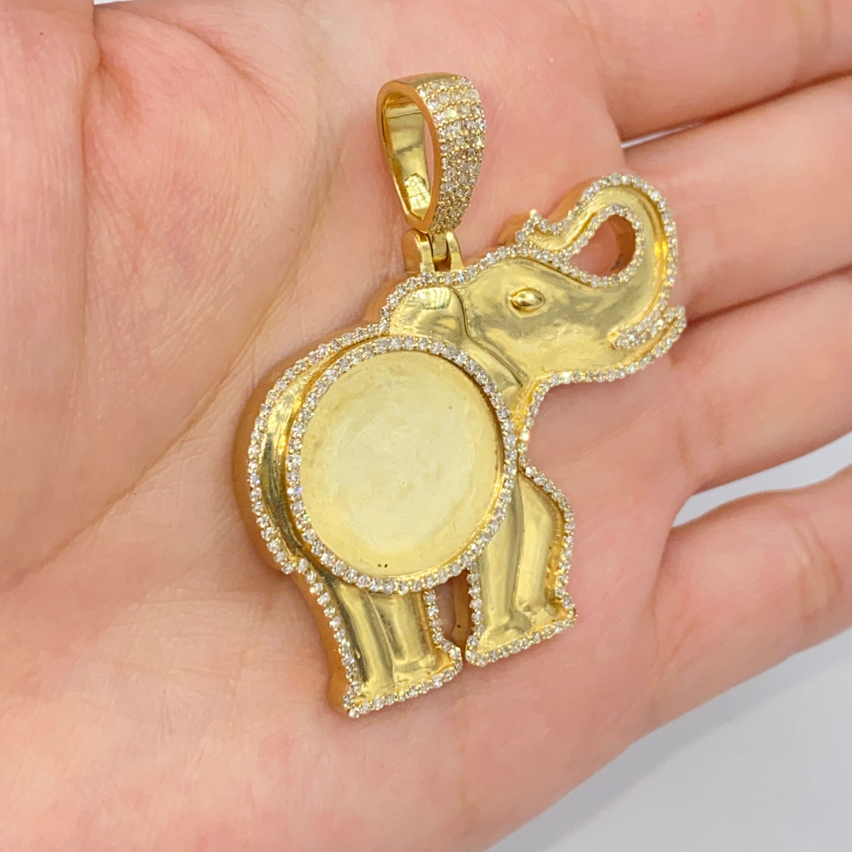 10K Gold Elephant Turtle Animal Picture Photo Diamond Pendant - close-up product photo