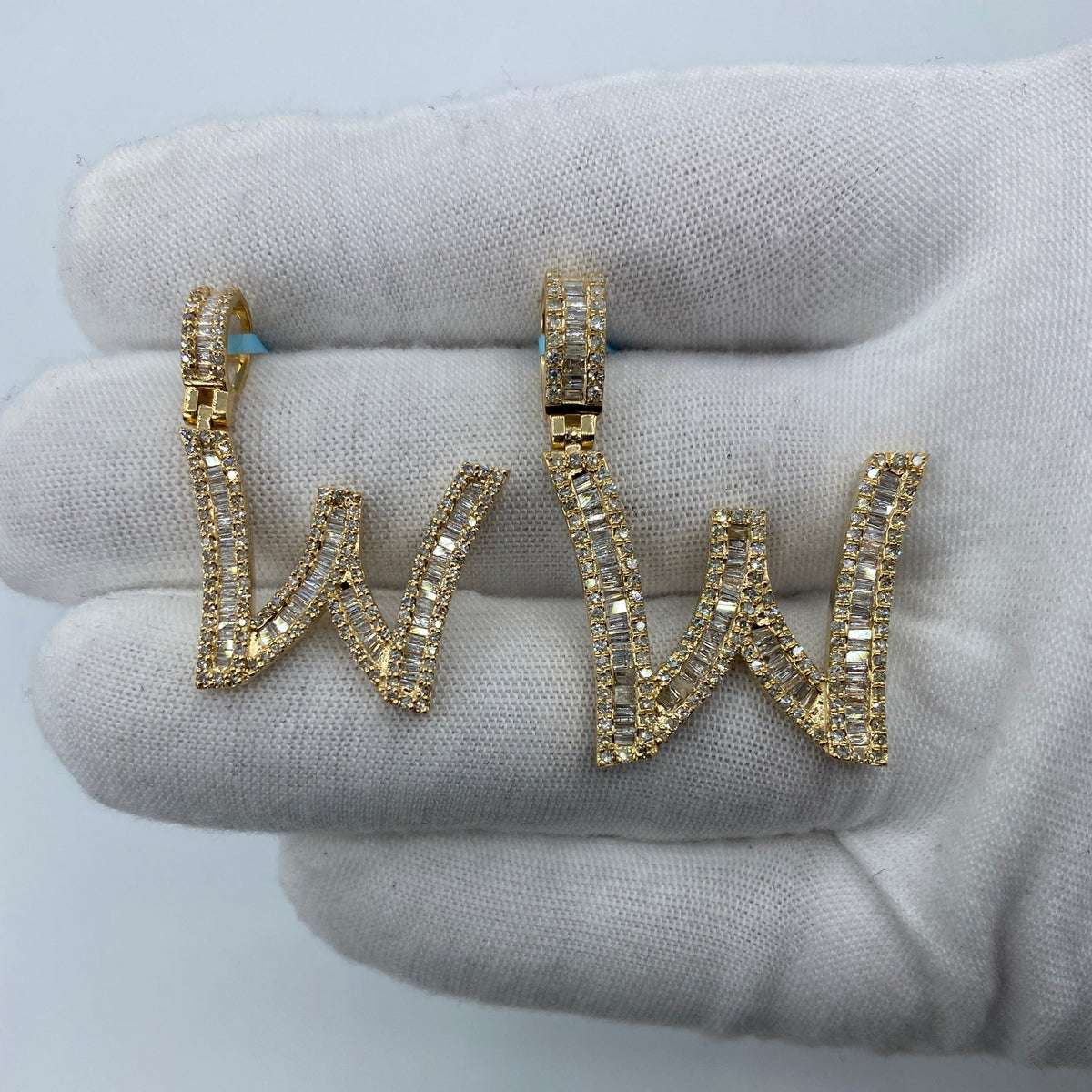 14K Gold Initial W Diamond Baguette Pendant - main product photo