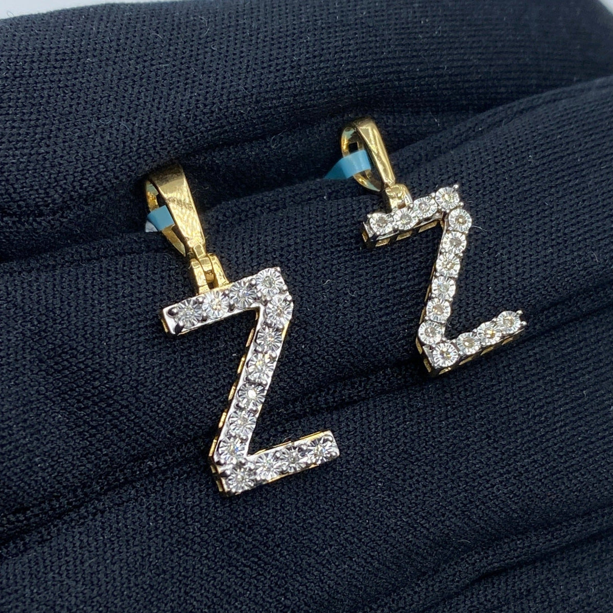 14K Gold Single Stone Initial Z Diamond Pendant - additional product view 4