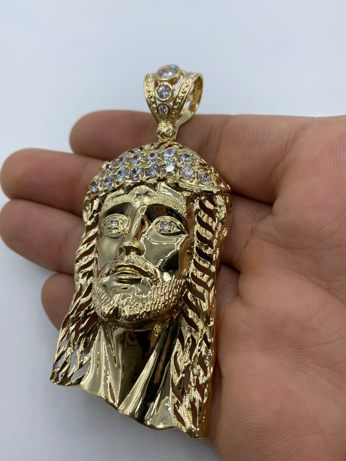 14K Gold Jesus Head Pendant 3.5 in - additional product view 6
