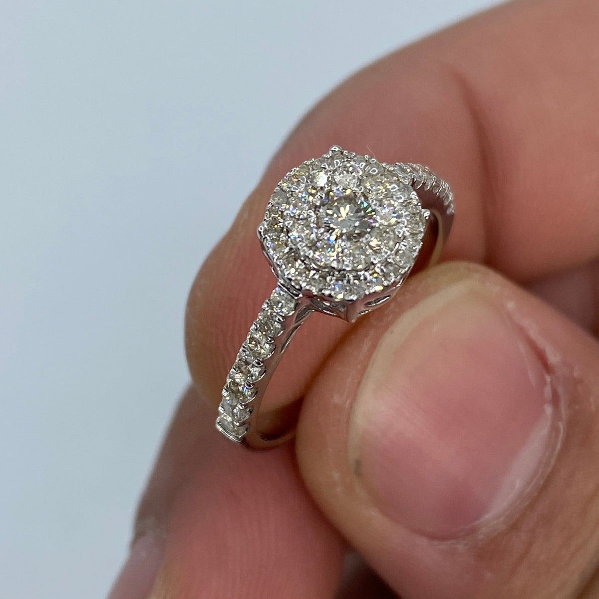 14K Gold Circle Diamond Engagement Ring in white gold - close-up product photo