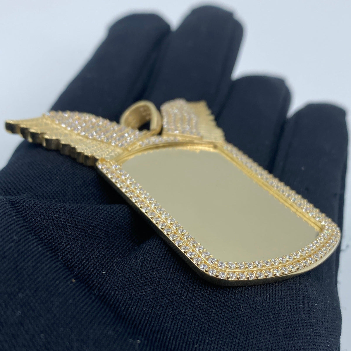 14K Gold Rectangle Angel Wings Picture Photo CZ Pendant - additional product view 3