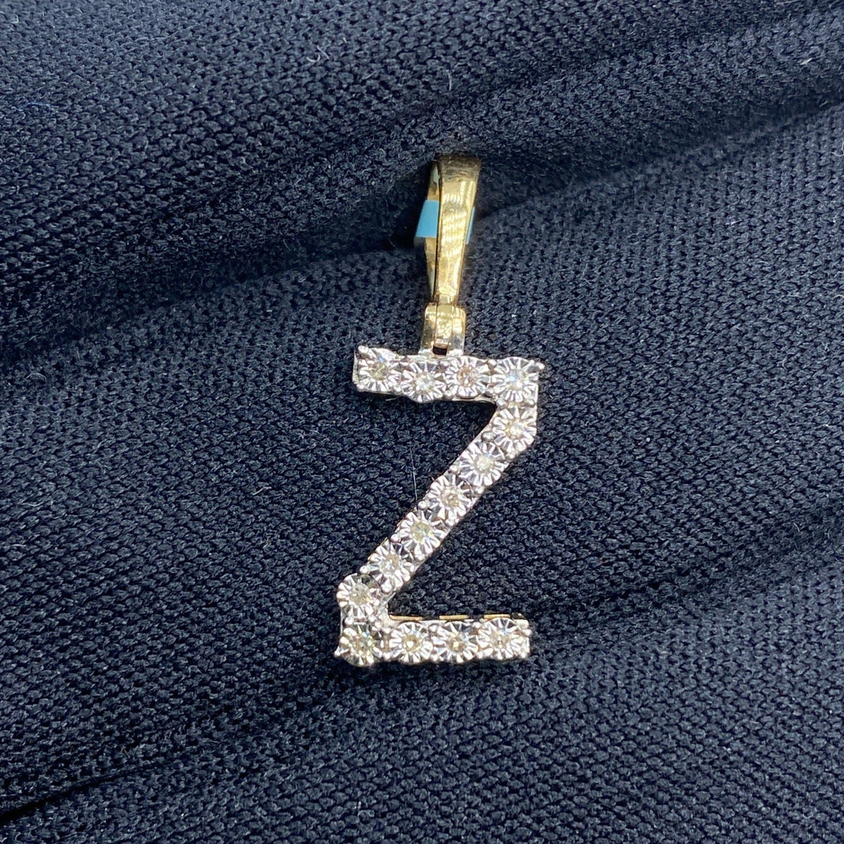 14K Gold Single Stone Initial Z Diamond Pendant, Small - close-up product photo