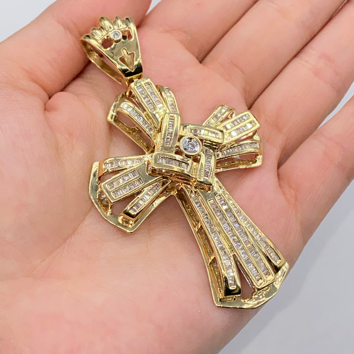10K Gold Francis Cross Diamond Baguette Pendant - additional product view 2