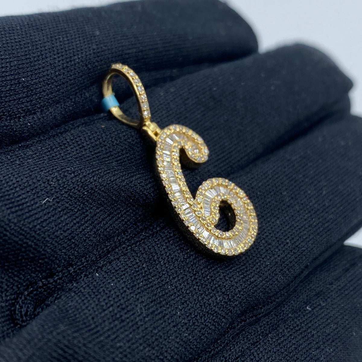 14K Gold Number 6 Diamond Baguette Pendant - additional product view 3