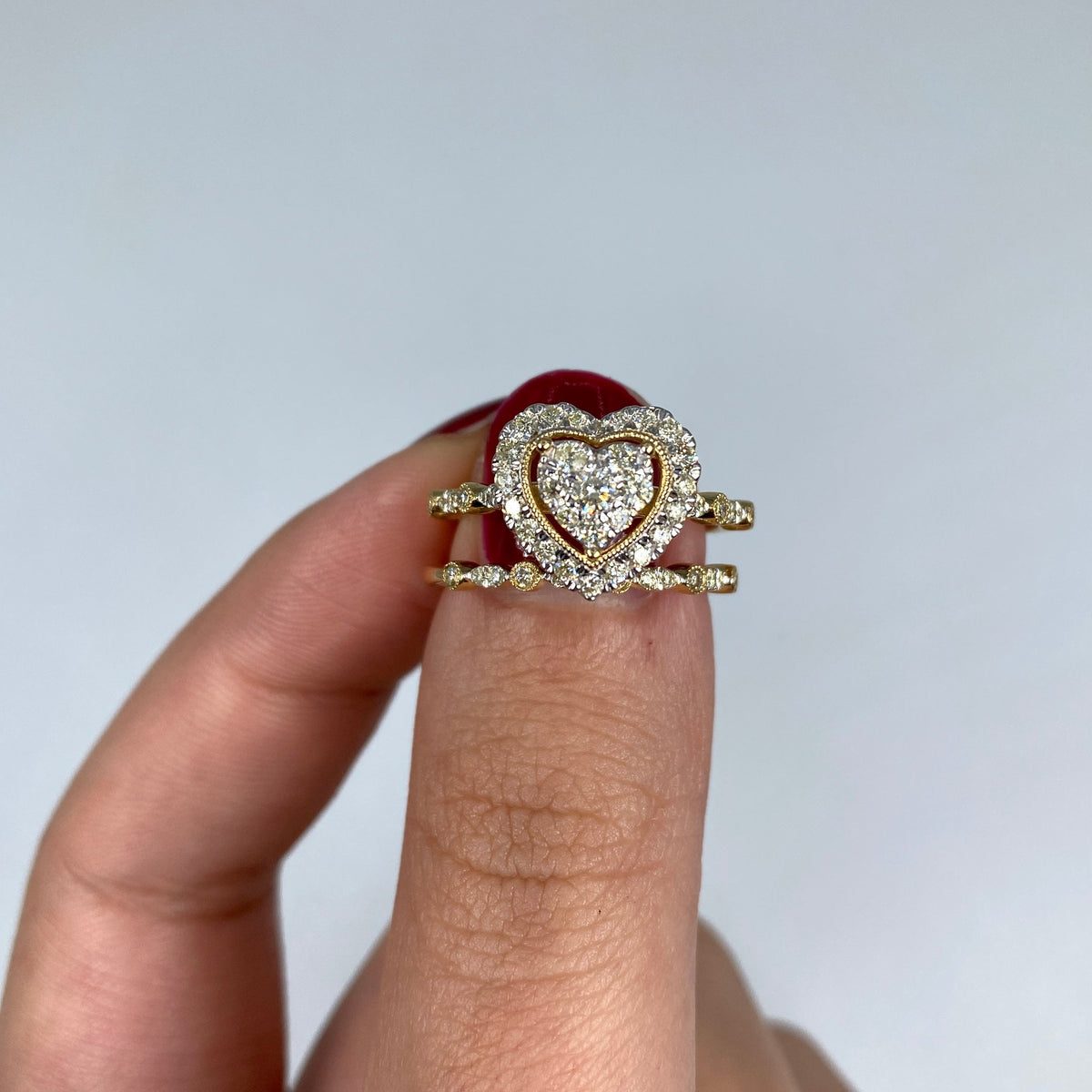 14K Gold Halo Heart Stack Diamond Ring - additional product view 4