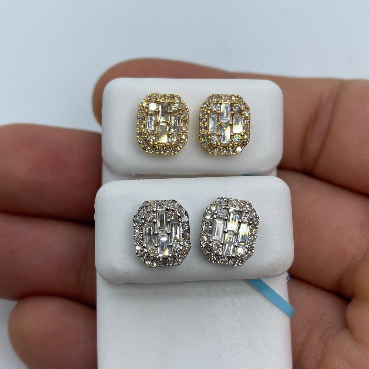 14K Gold Rounded Rectangle Diamond Baguette Earrings 1.2 Ct - additional product view 2
