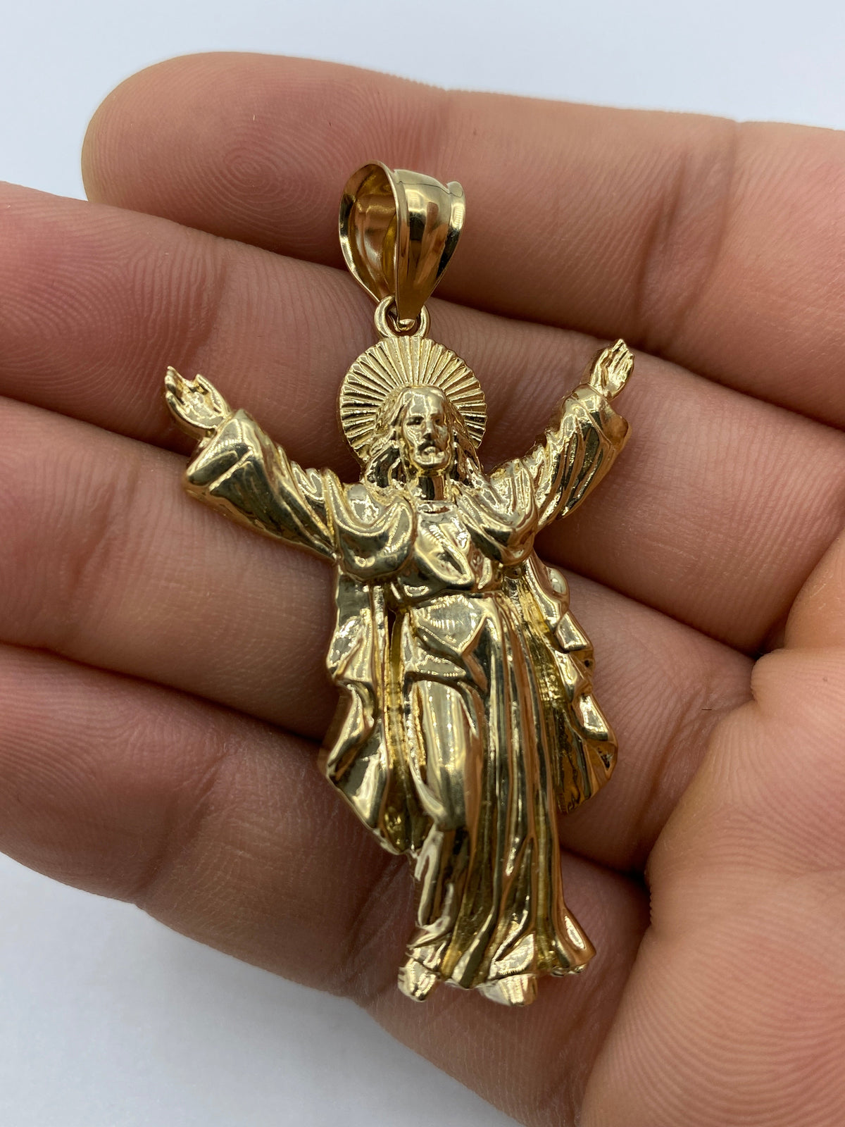 14K Gold Jesus with Halo Pendant 2.2 in - additional product view 6