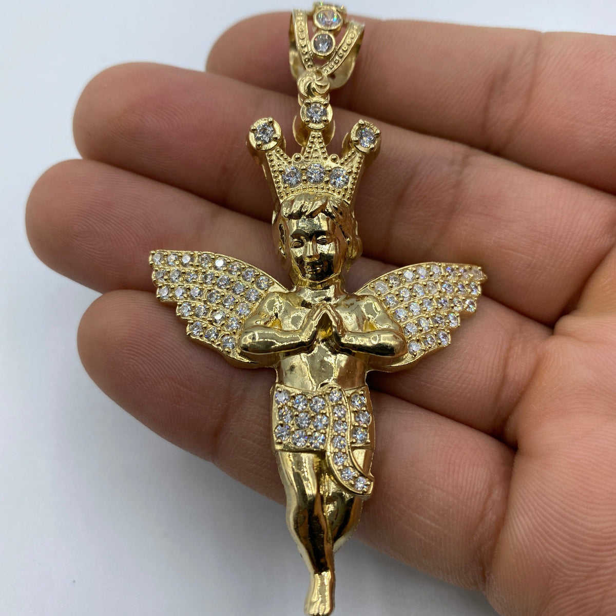 14K Gold Baby Angel with Crown Pendant 3.0 in - additional product view 3