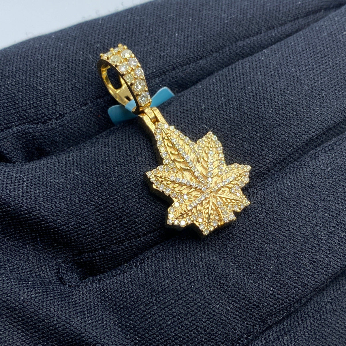 14K Gold Weed Cannabis Diamond Pendant - additional product view 3