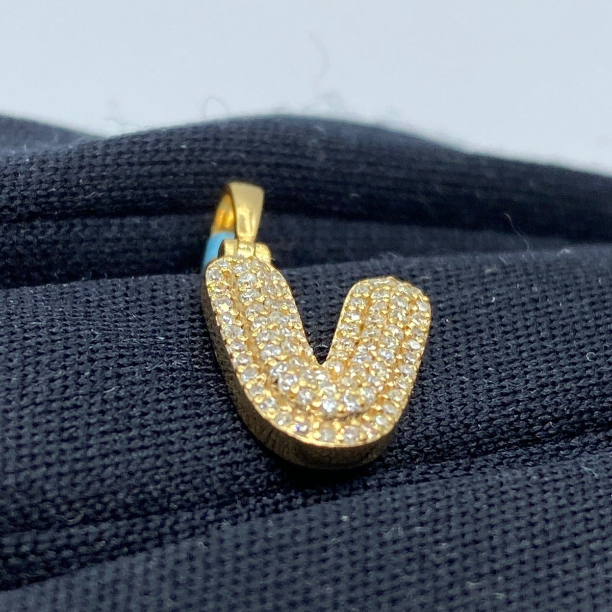 14K Gold Initial V Bubble Diamond Pendant - additional product view 4