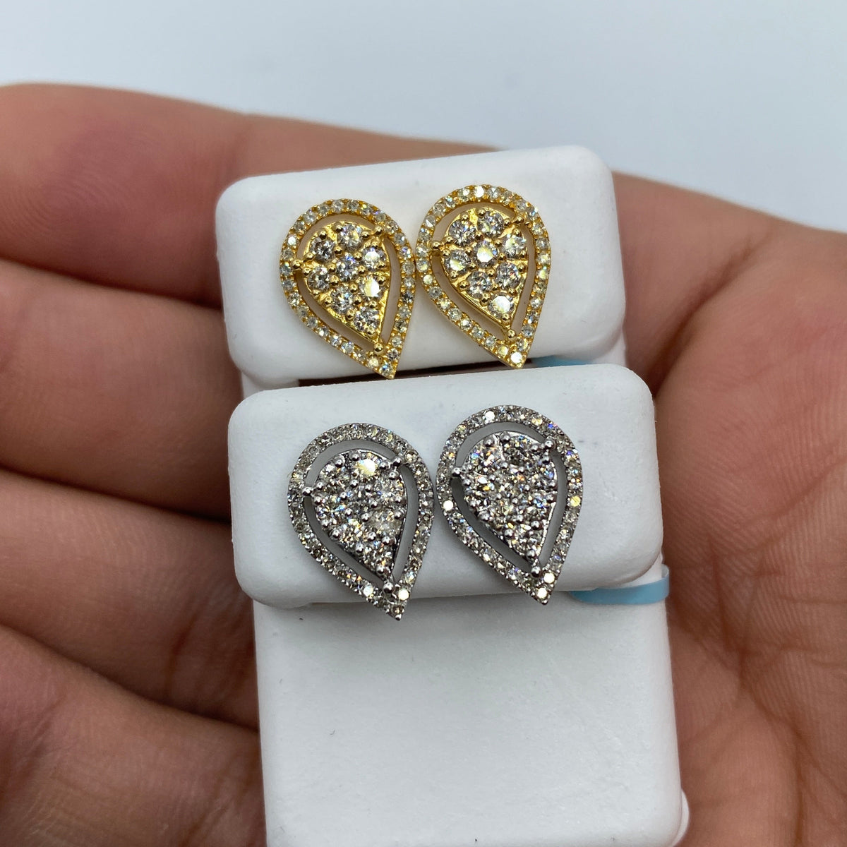 14K Gold Pear Shaped Halo Diamond Earrings - additional product view 3
