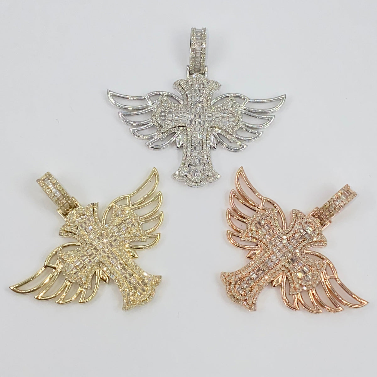 10K Gold Angel Wings Cross Diamond Baguette Pendant - additional product view 7