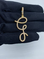 14K Gold Initial G Large Script Diamond Pendant in yellow gold - close-up product photo