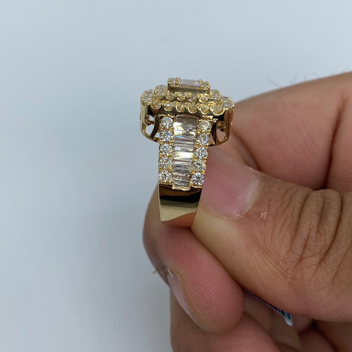 14K Gold Rectangle Center Diamond Baguette Ring in Yellow - additional product view 4