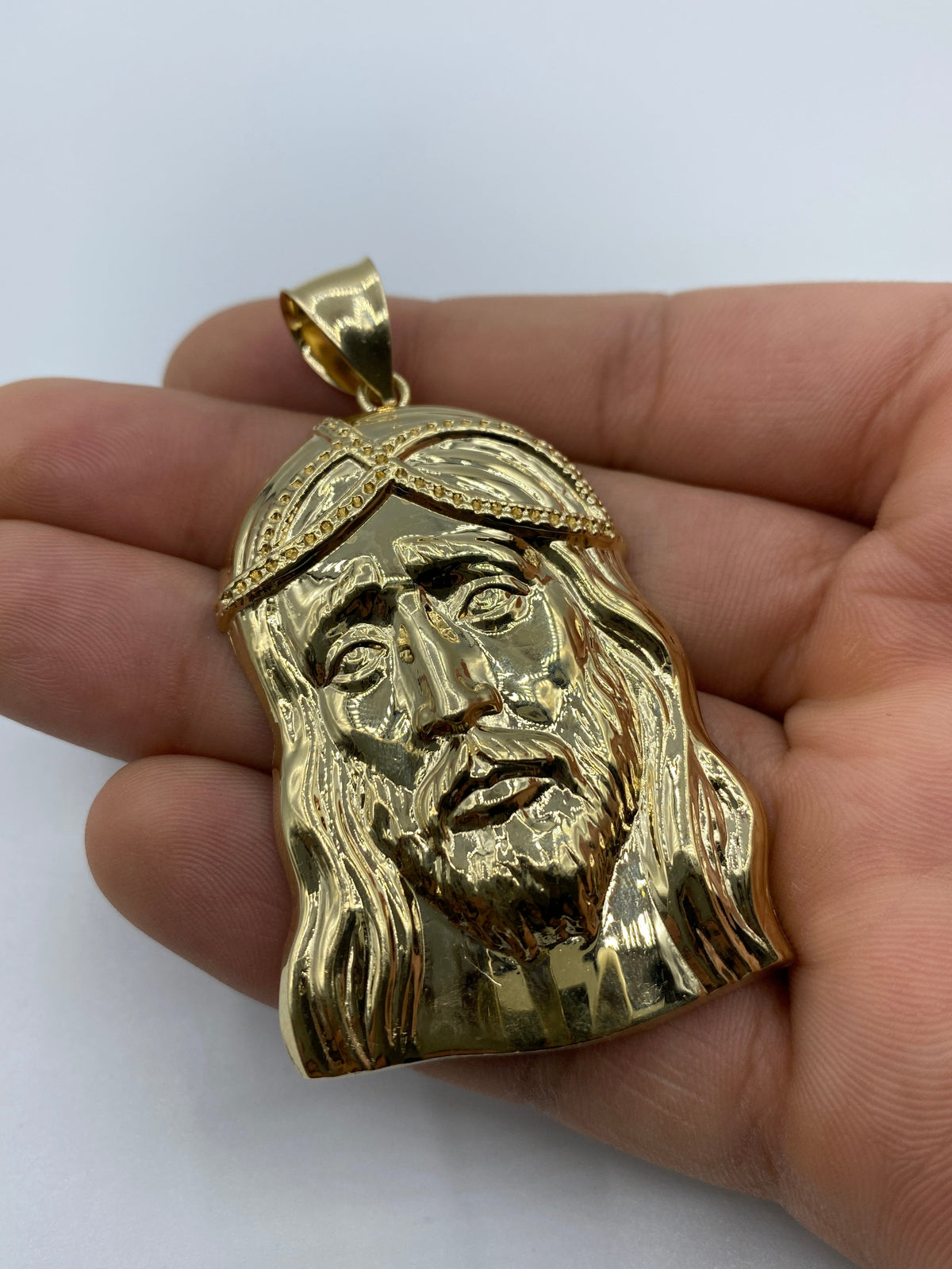 14K Gold Jesus Head Pendant 2.75 in - additional product view 4