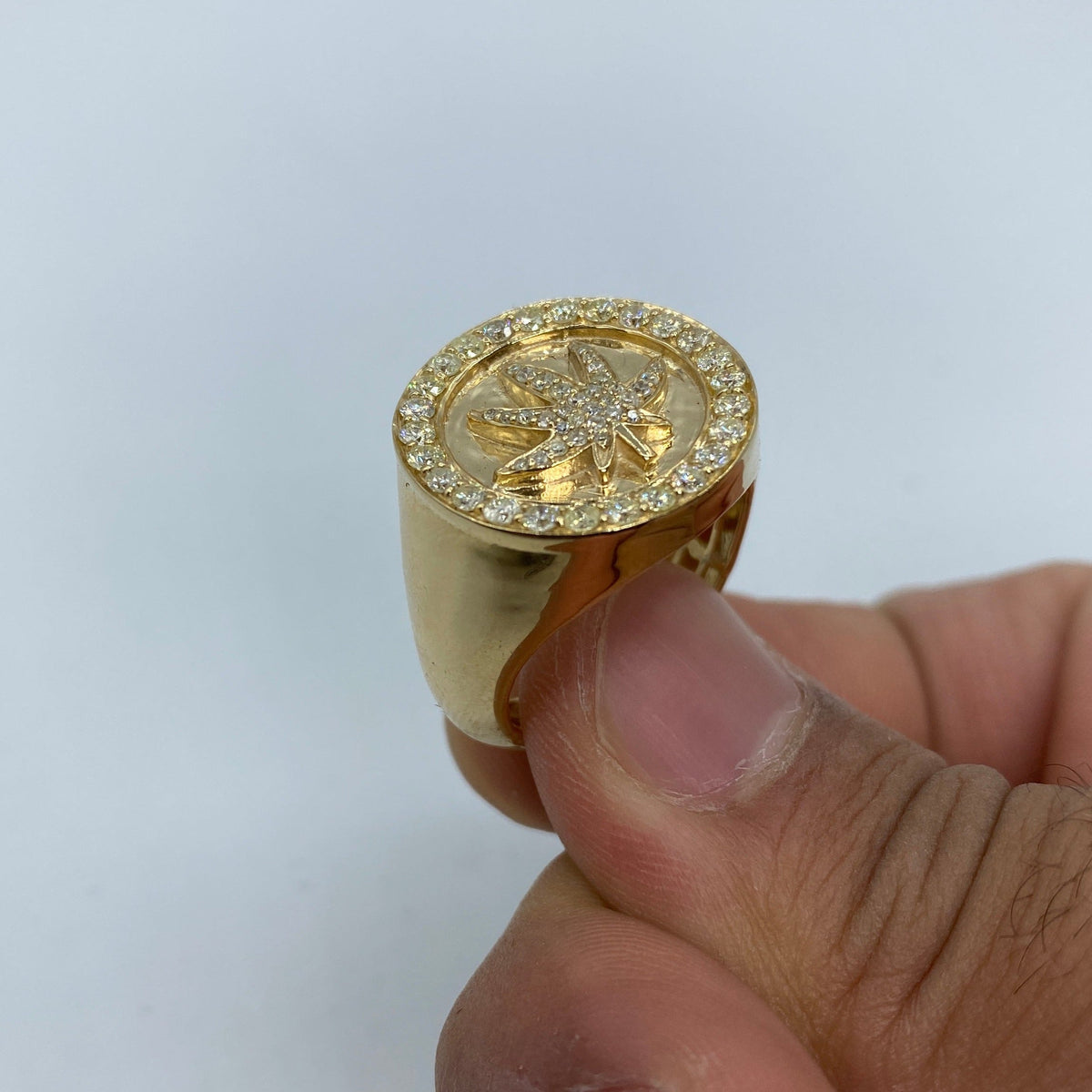 10K Gold Marijuana Leaf Circle Crest Diamond Ring - additional product view 4
