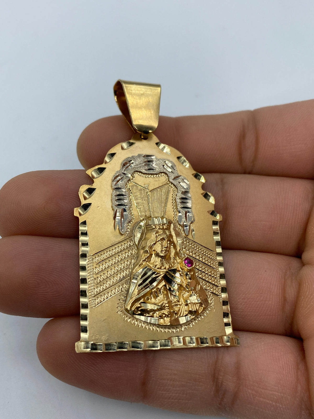 14K Gold Saint Barbara Medallion Pendant 2.5 in - additional product view 3