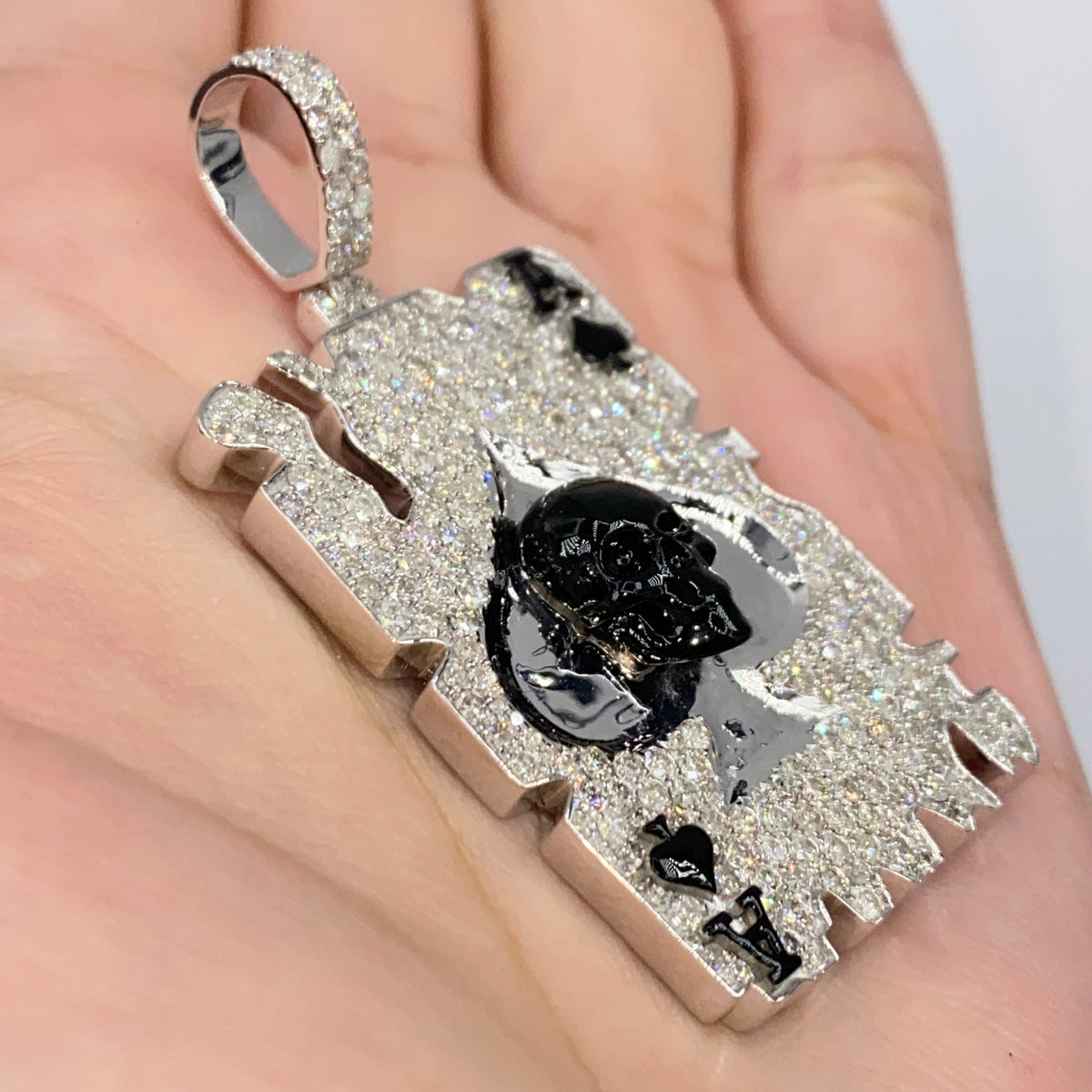 10K Gold Skull Ace of Spades Card Diamond Pendant - additional product view 9