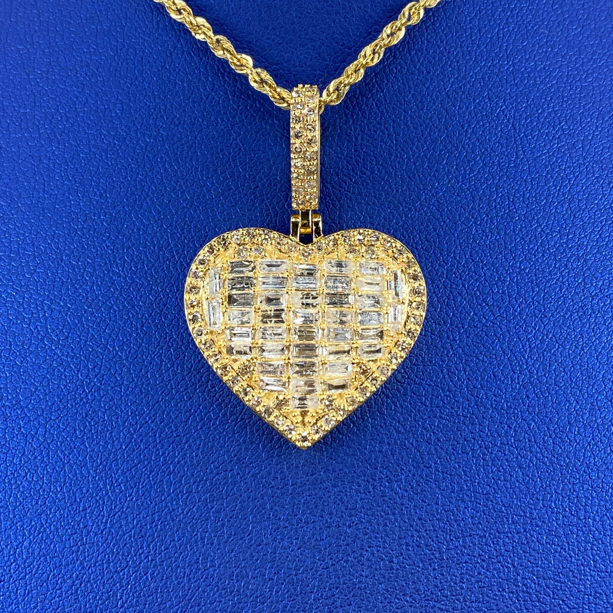 14K Jumbo Heart Halo Diamond Baguette Pendant - additional product view 2