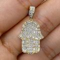 14K Gold Hamsa Halo Diamond Baguette Pendant in yellow gold - close-up product photo