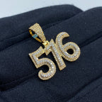 14K Gold 516 Area Code Diamond Pendant - additional product view 3