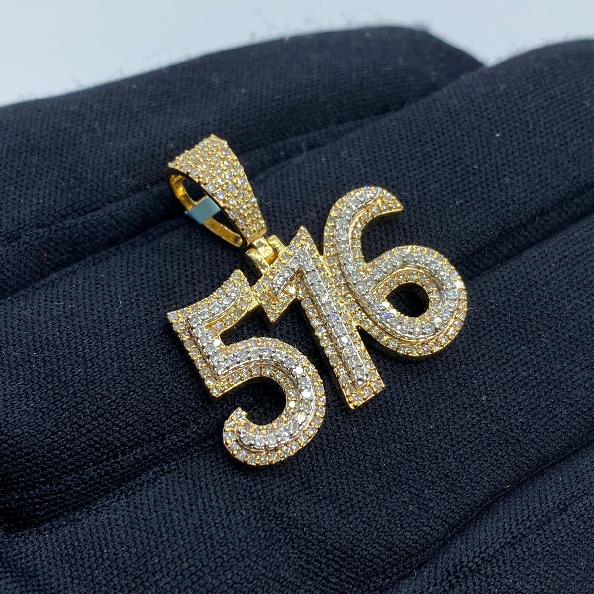 14K Gold 516 Area Code Diamond Pendant - additional product view 3