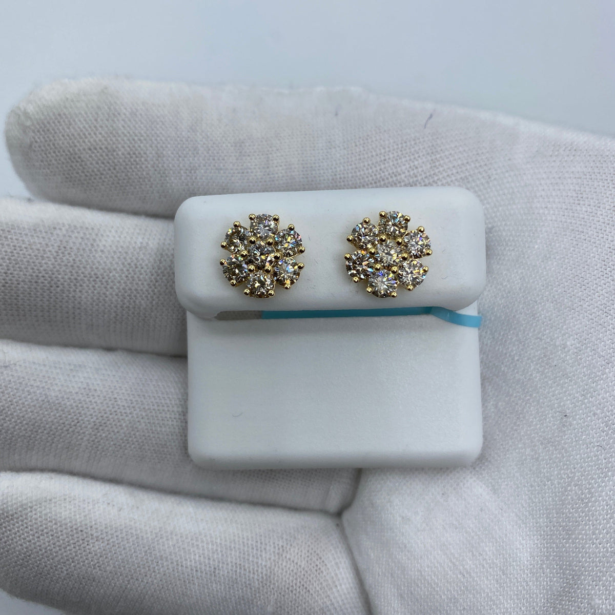 14K Gold Snowflake Diamond Earrings in yellow gold, Large - close-up product photo