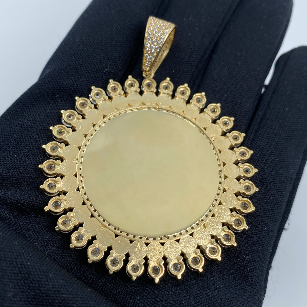 14K Gold Evil Eyes Circle Picture Photo CZ Pendant - additional product view 4