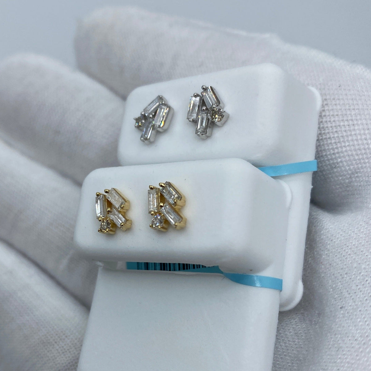 14K Gold Crystal Diamond Baguette Earrings - additional product view 5