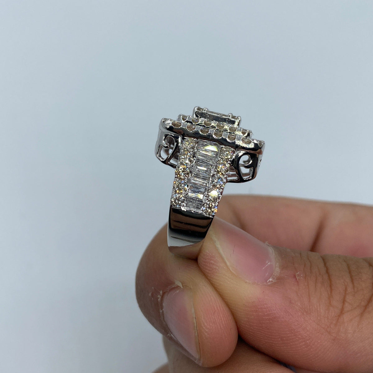 14K Gold Rectangle Center Diamond Baguette Ring in White - additional product view 4
