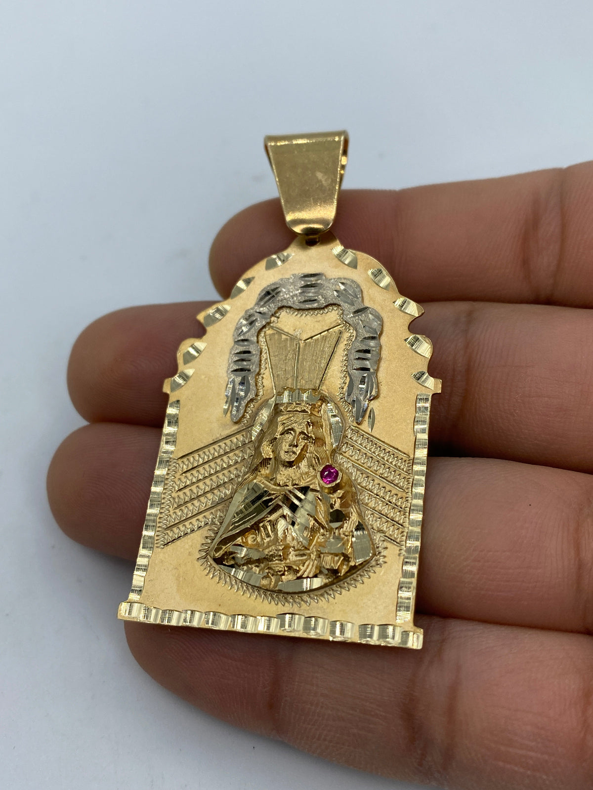 14K Gold Saint Barbara Medallion Pendant 2.5 in - additional product view 4