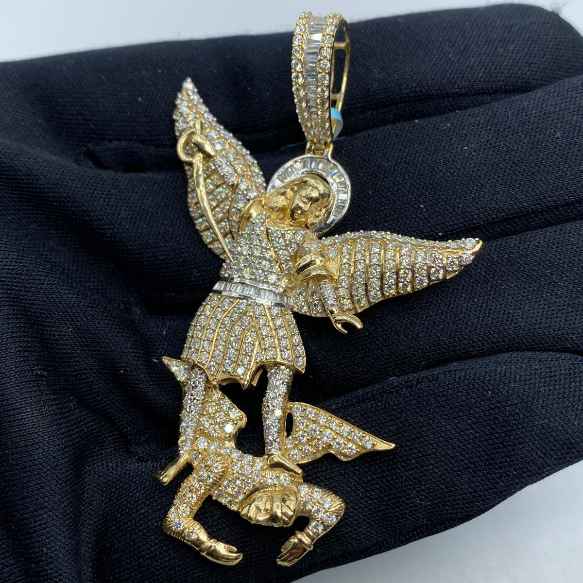 14K Gold Saint Michael Diamond Baguette Pendant - additional product view 3