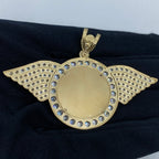14K Gold Circle Angel Wings Picture Photo CZ Pendant - additional product view 4