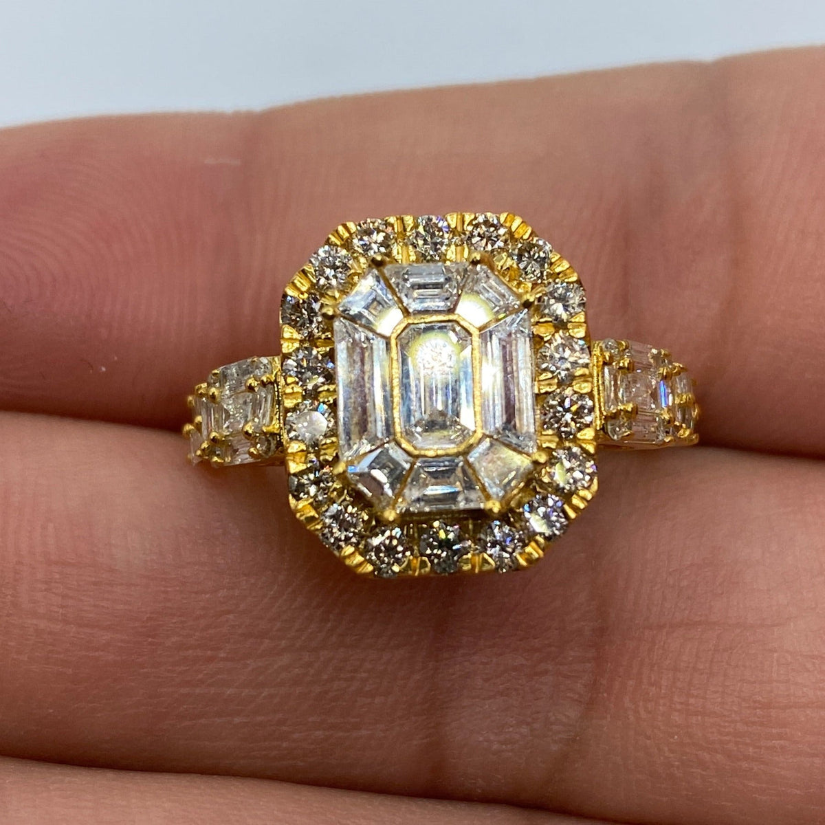 14K Gold Rectangle Diamond Baguette Engagement Ring - additional product view 2